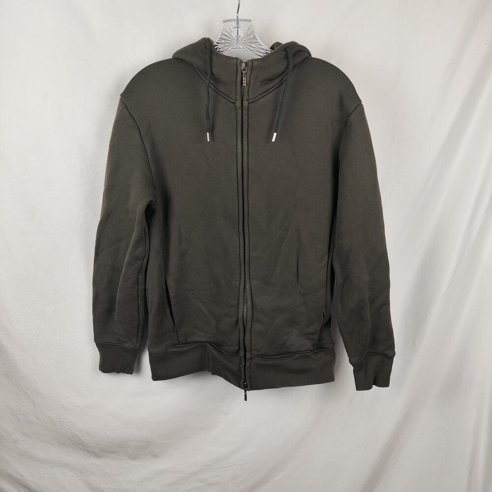 Three Dots Hoodie Mens Medium Green Full Zip Fleece Sweatshirt Pockets